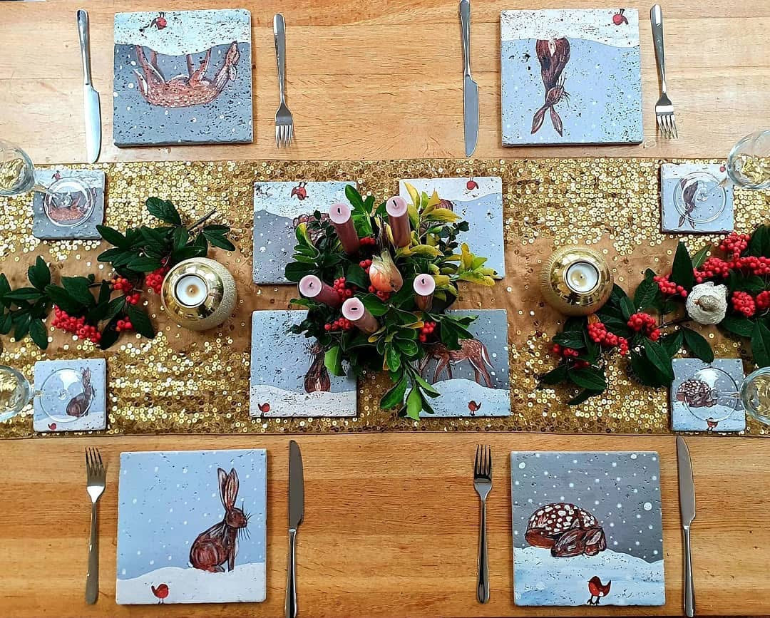 Christmas Love Stone Coaster Set | Artwork by Katie Goddard