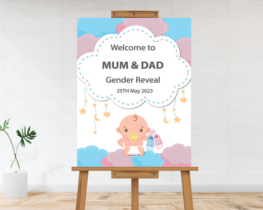 Baby & Clouds Gender Reveal  Welcome Board