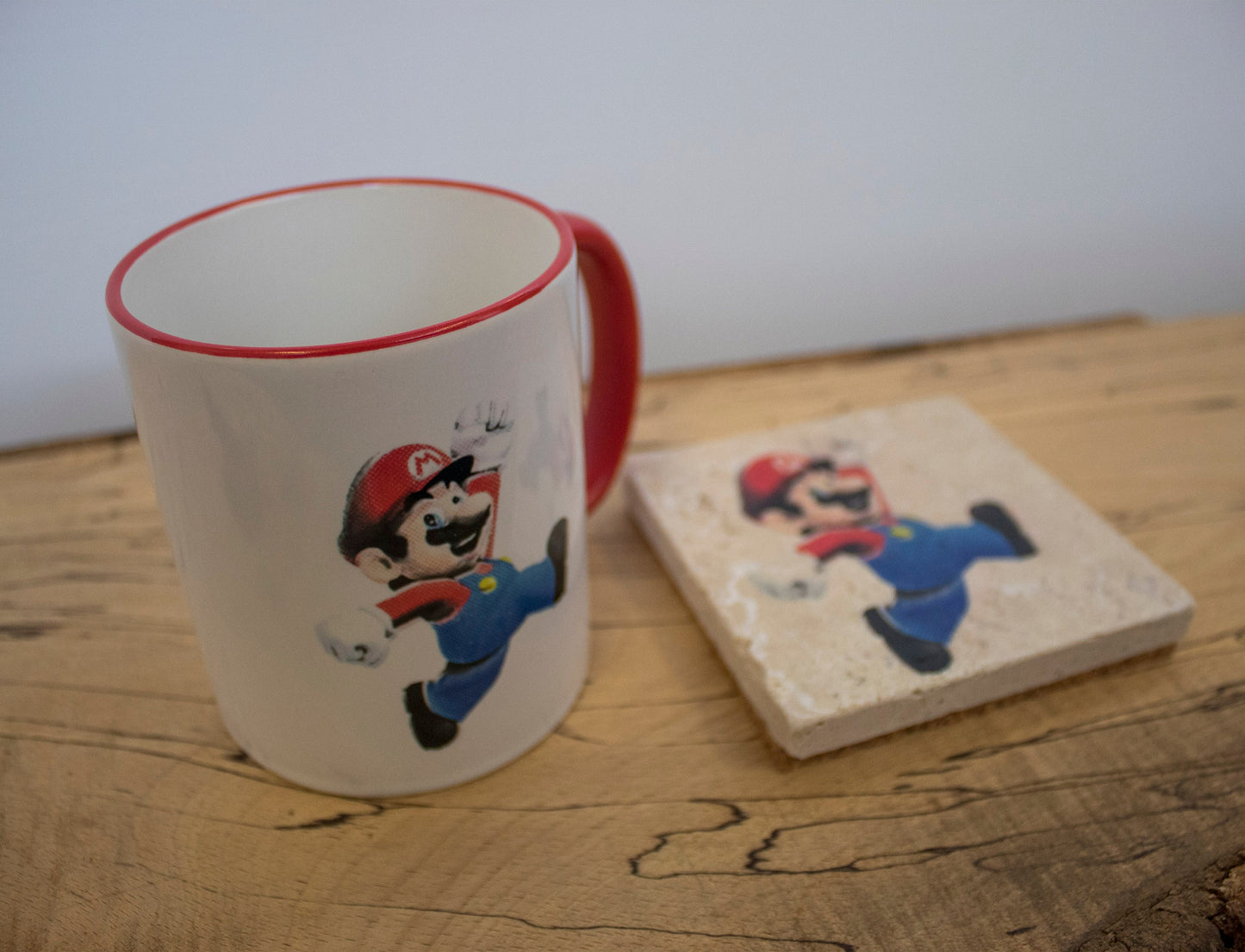 Stone Coasters & Mug Set: Mario | Retro Gaming Gift