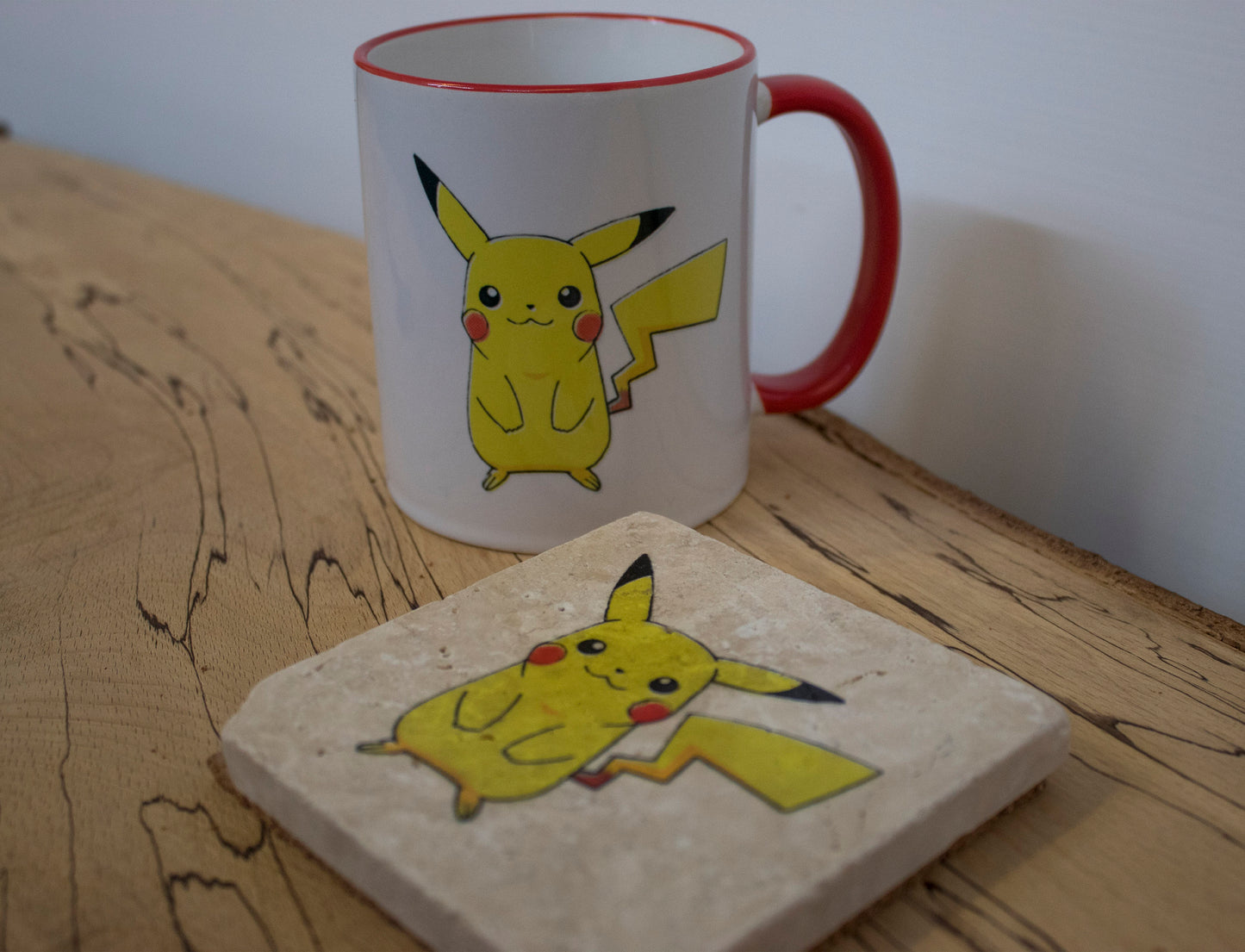 Stone Coasters & Mug Set: Pikachu Pokemon | Retro Gaming Gift