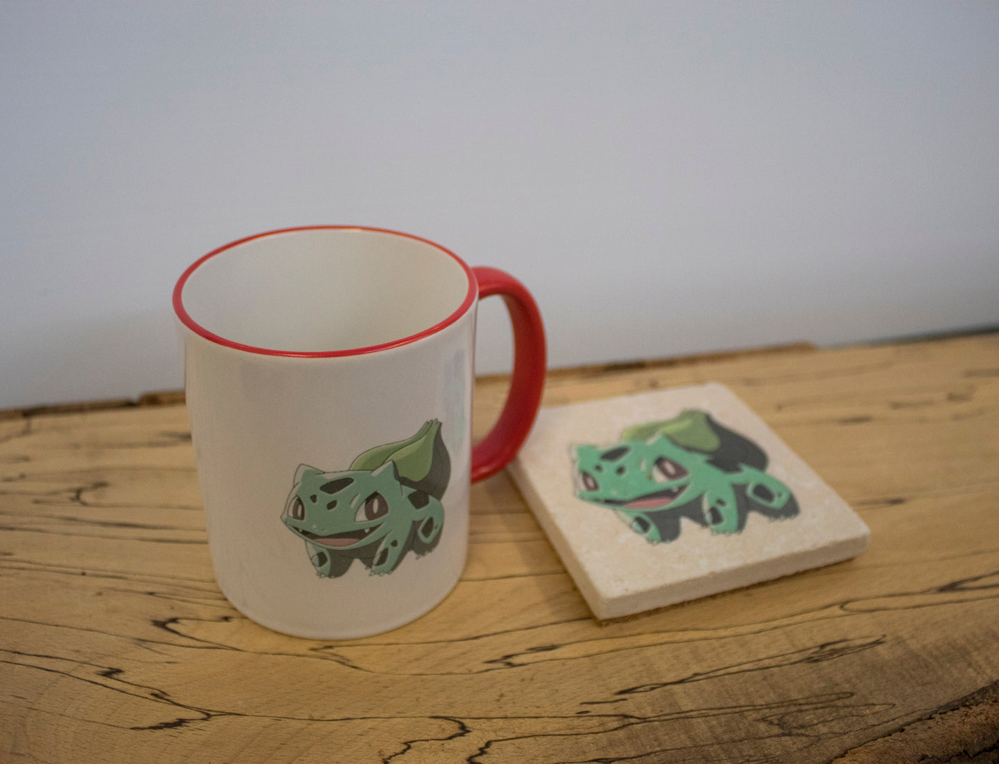 Stone Coasters & Mug Set: Bulbasaur Pokemon | Retro Gaming Gift