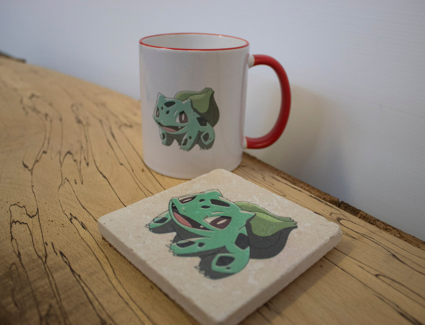 Stone Coasters & Mug Set: Bulbasaur Pokemon | Retro Gaming Gift
