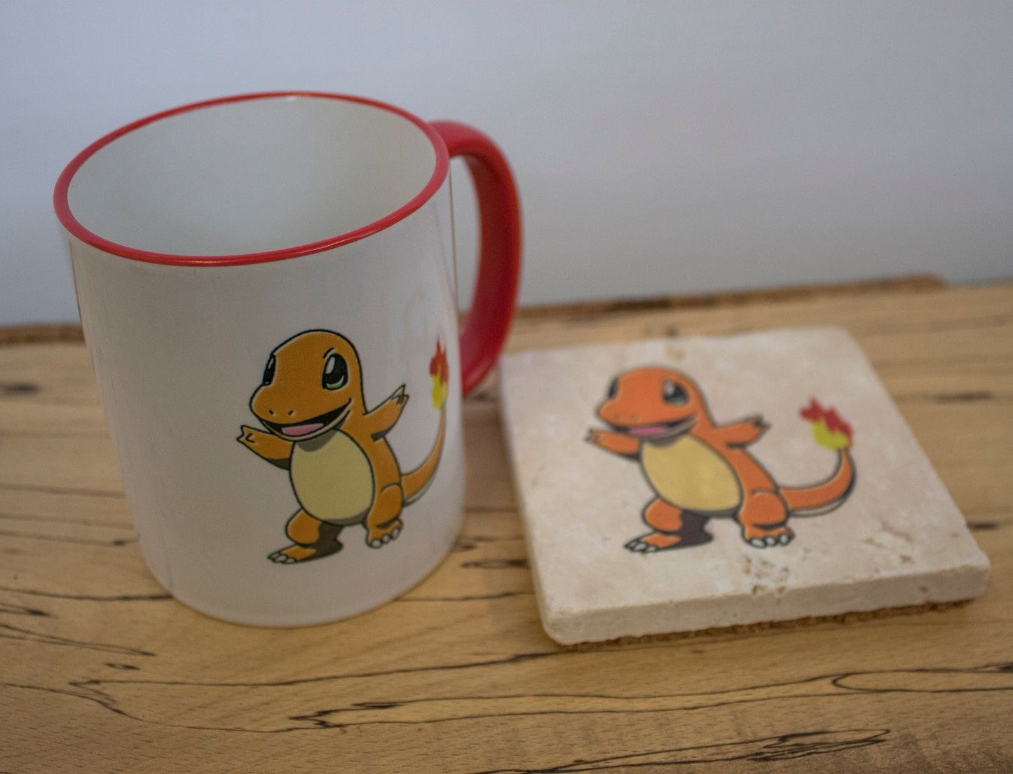 Stone Coasters & Mug Set: Charmander Pokemon | Retro Gaming Gift