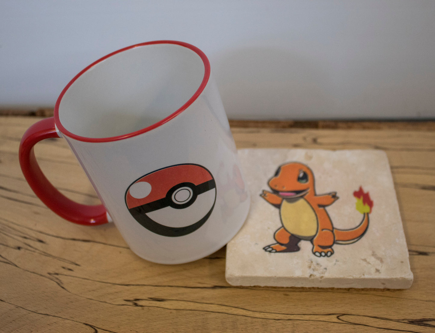 Stone Coasters & Mug Set: Charmander Pokemon | Retro Gaming Gift