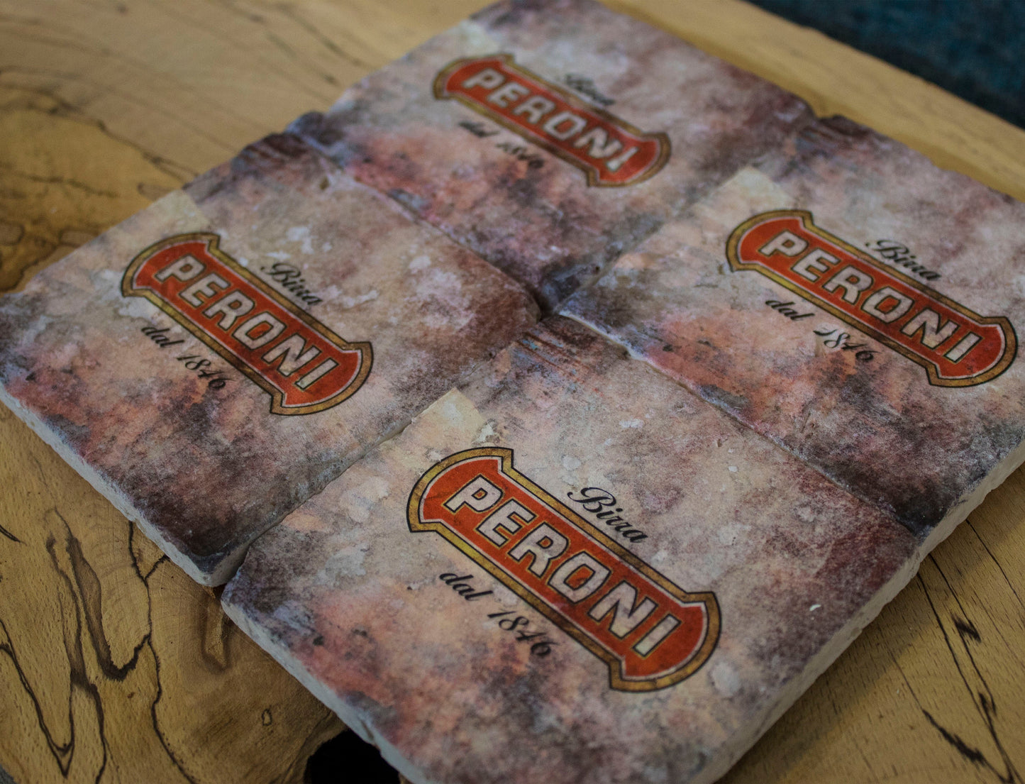 Printed Stone Coasters | Vintage Peroni (Set Of 4) | Drink Coasters | Natural Coasters