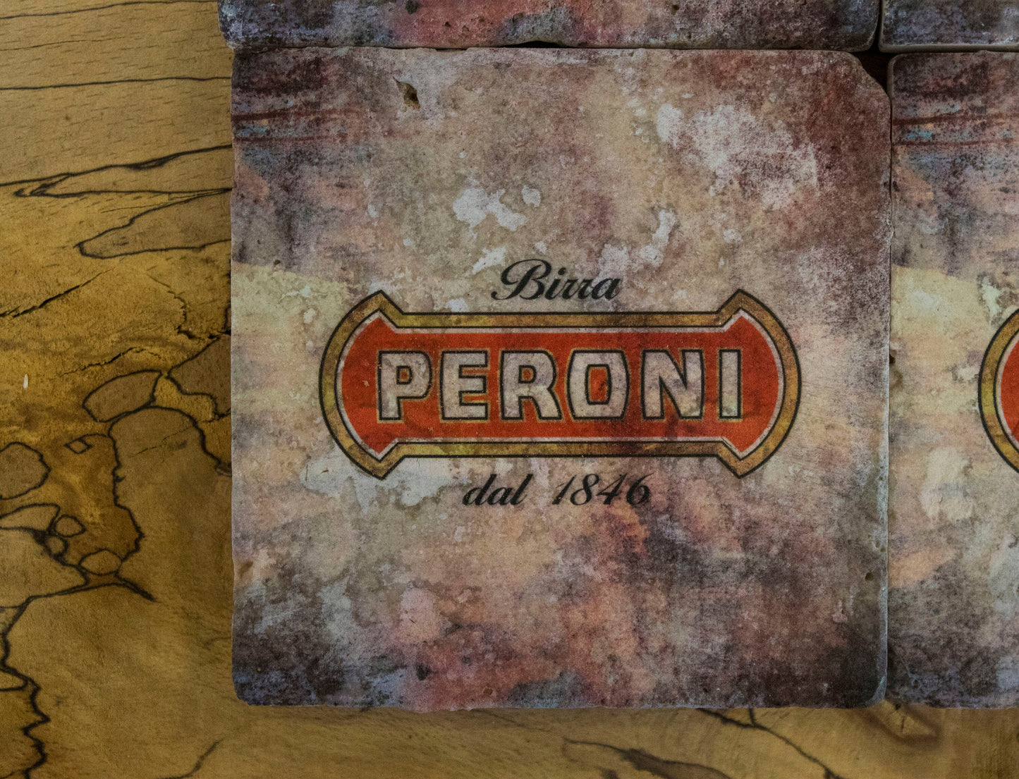 Printed Stone Coasters | Vintage Peroni (Set Of 4) | Drink Coasters | Natural Coasters