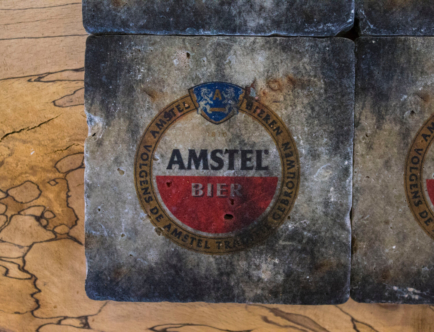 Printed Stone Coasters | Amstel (Set Of 4) | Drink Coasters | Natural Coasters
