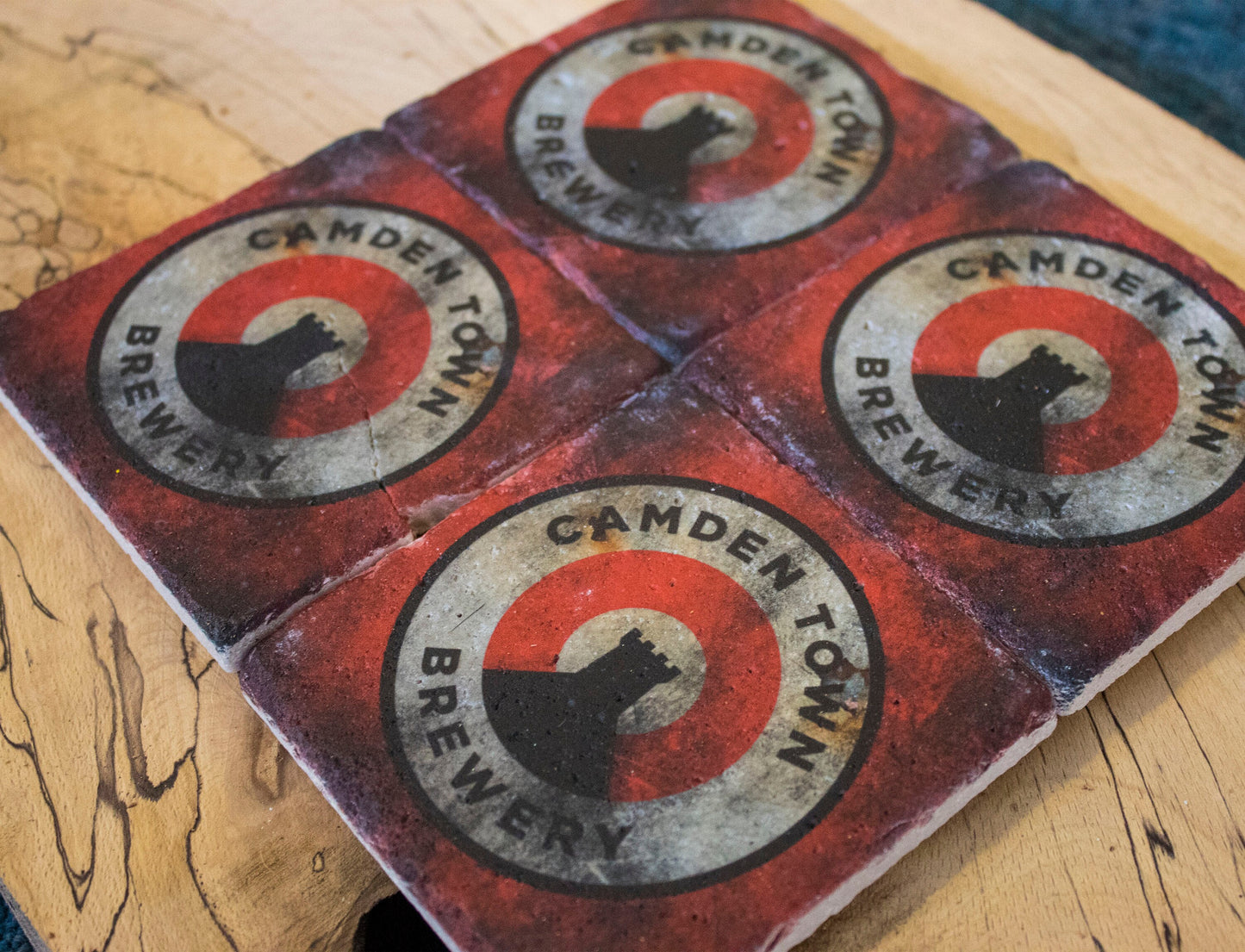Printed Stone Coasters | Camden Town Brewery (Set Of 4) | Drink Coasters | Natural Coasters