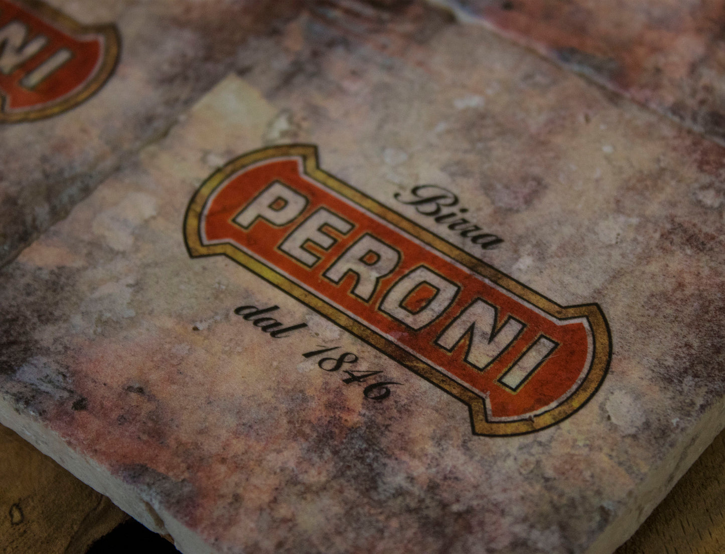 Printed Stone Coasters | Vintage Peroni (Set Of 4) | Drink Coasters | Natural Coasters