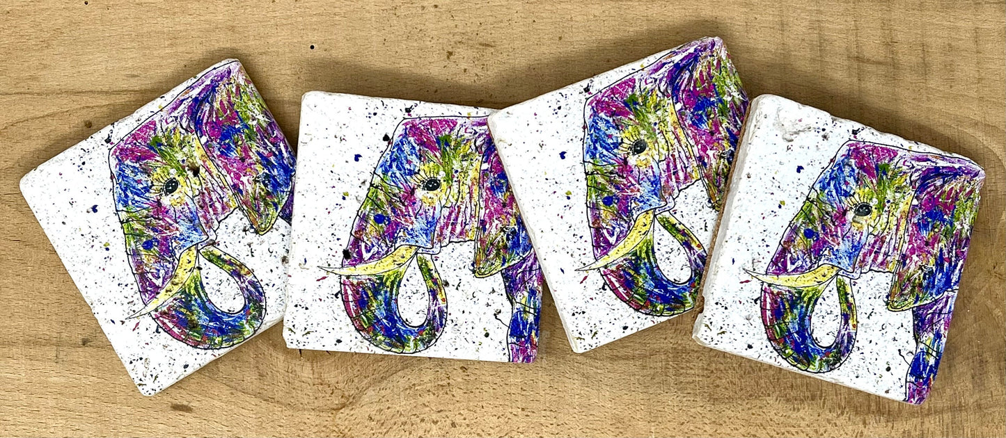 Stone Coasters: Elephant - Artwork by Katie Goddard (Set of 4)