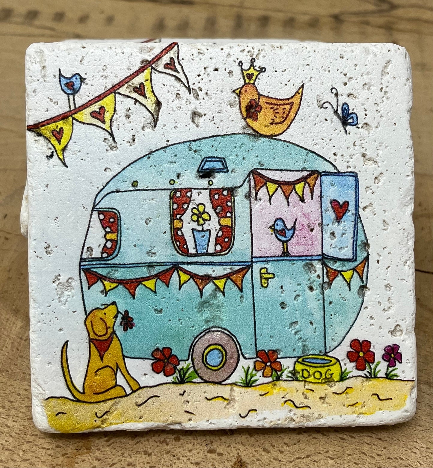 Stone Coasters: Caravan - Artwork by Katie Goddard (Set of 4)