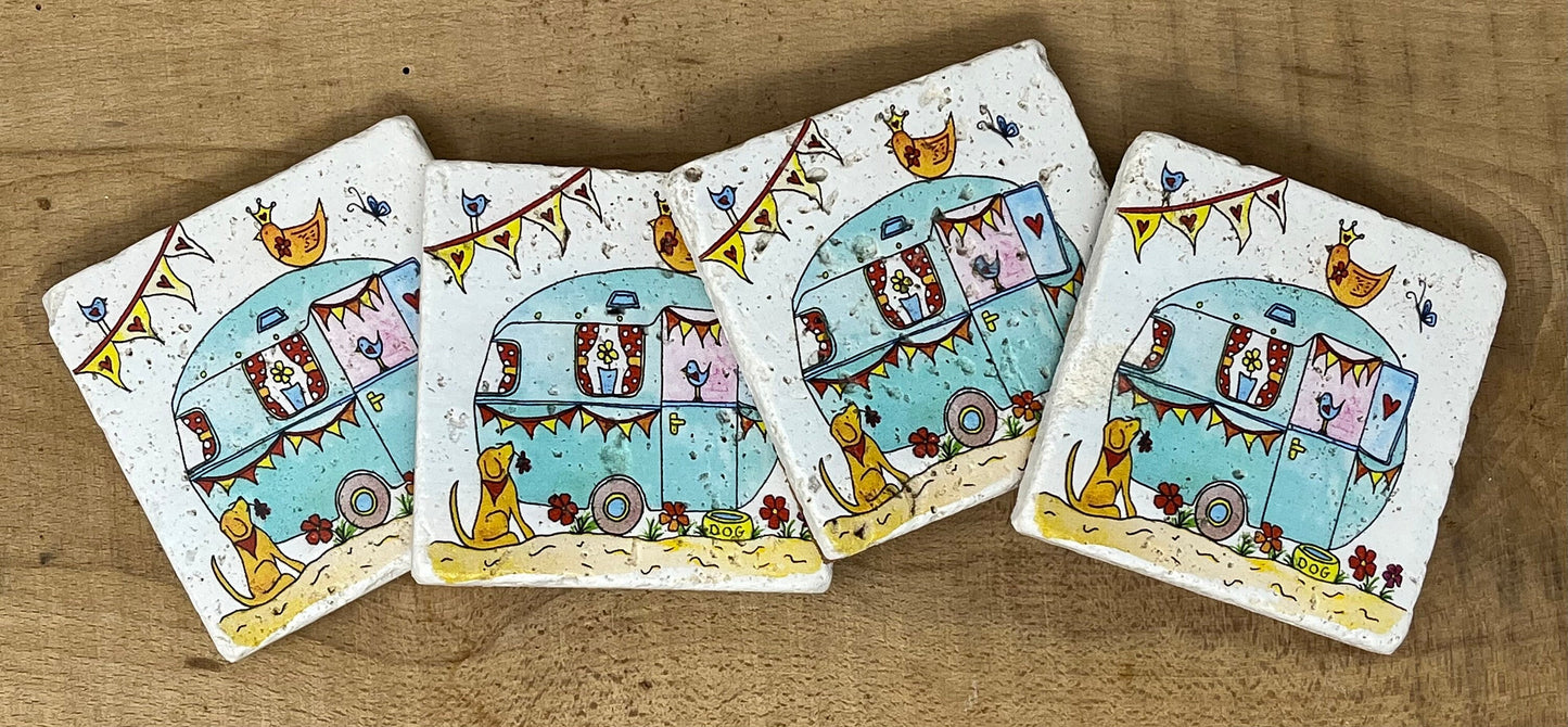 Stone Coasters: Caravan - Artwork by Katie Goddard (Set of 4)