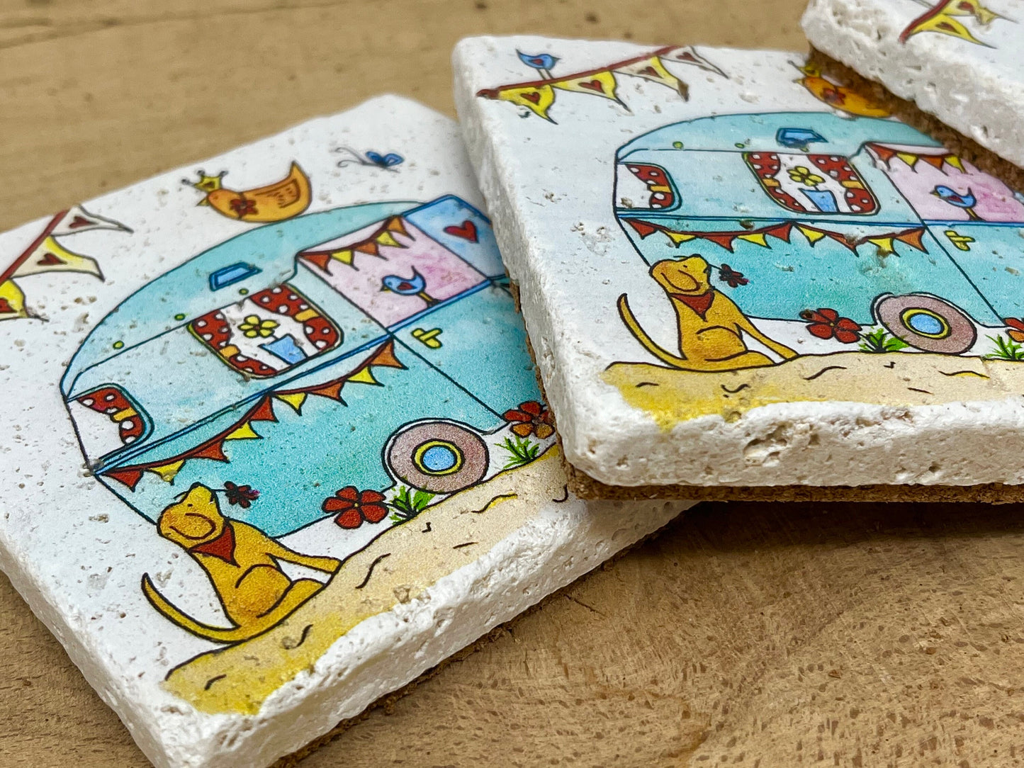 Stone Coasters: Caravan - Artwork by Katie Goddard (Set of 4)