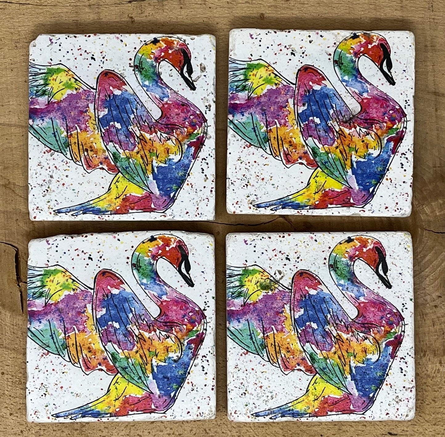 Stone Coasters: Swan - Artwork by Katie Goddard (Set of 4)