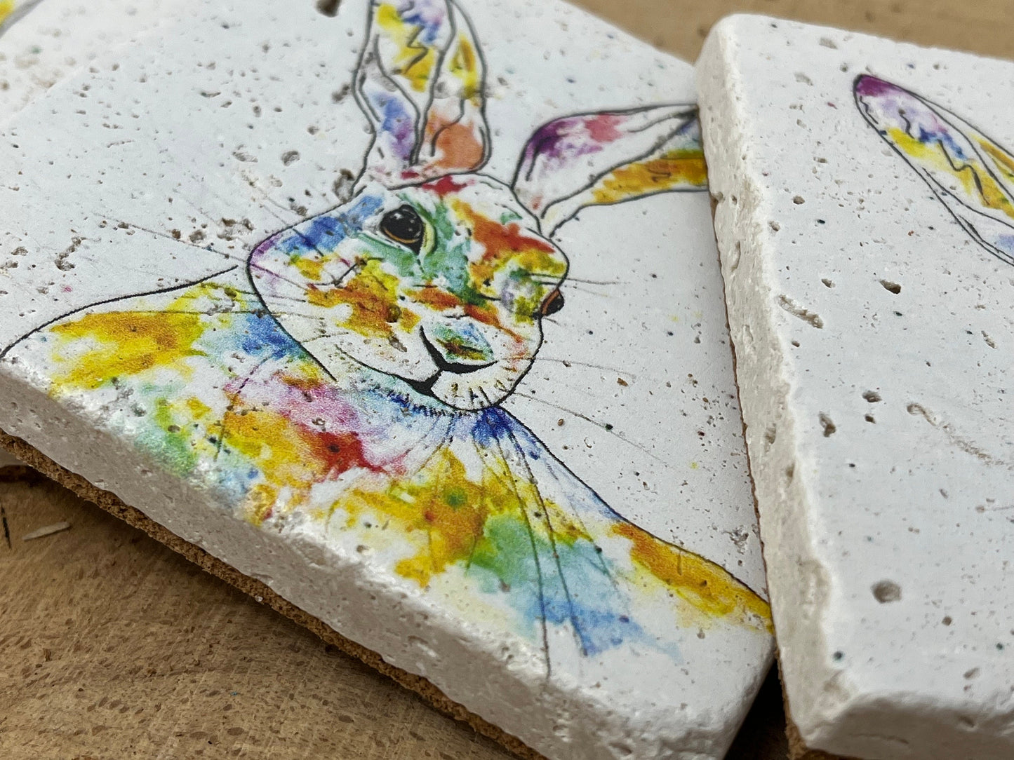 Stone Coasters: Hare - Artwork by Katie Goddard (Set of 4)