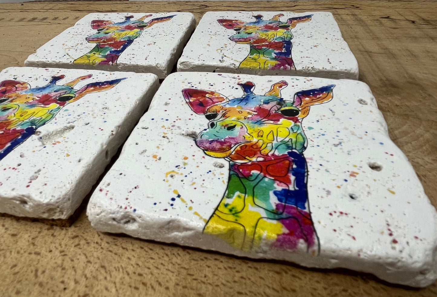 Stone Coasters: Giraffe - Artwork by Katie Goddard (Set of 4)