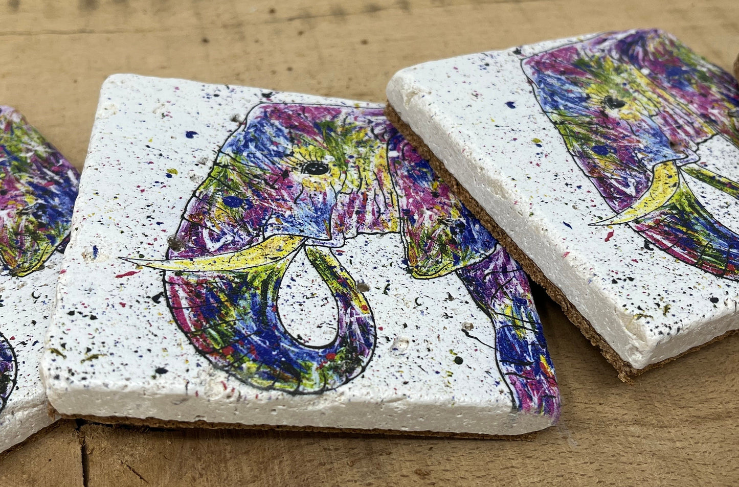 Stone Coasters: Elephant - Artwork by Katie Goddard (Set of 4)