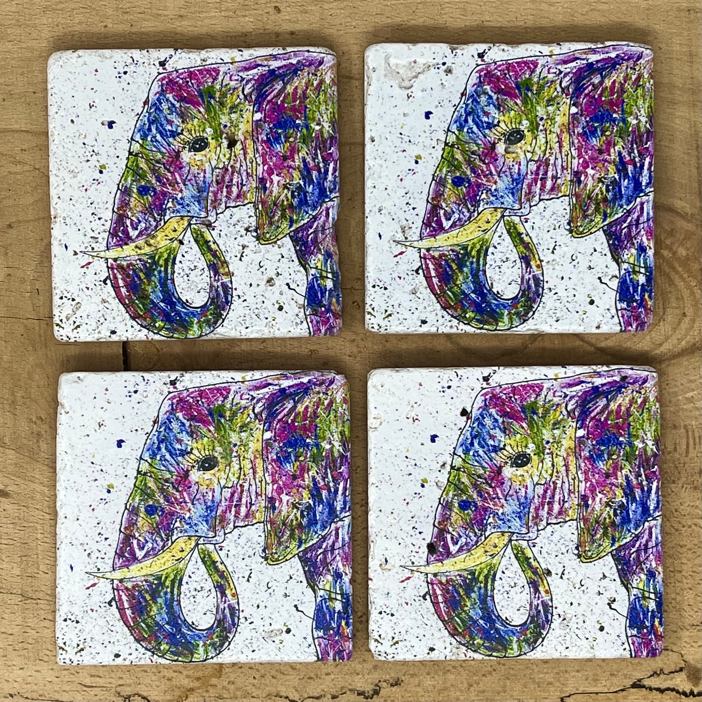 Stone Coasters: Elephant - Artwork by Katie Goddard (Set of 4)