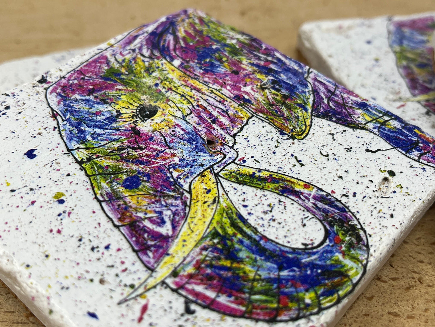 Stone Coasters: Elephant - Artwork by Katie Goddard (Set of 4)