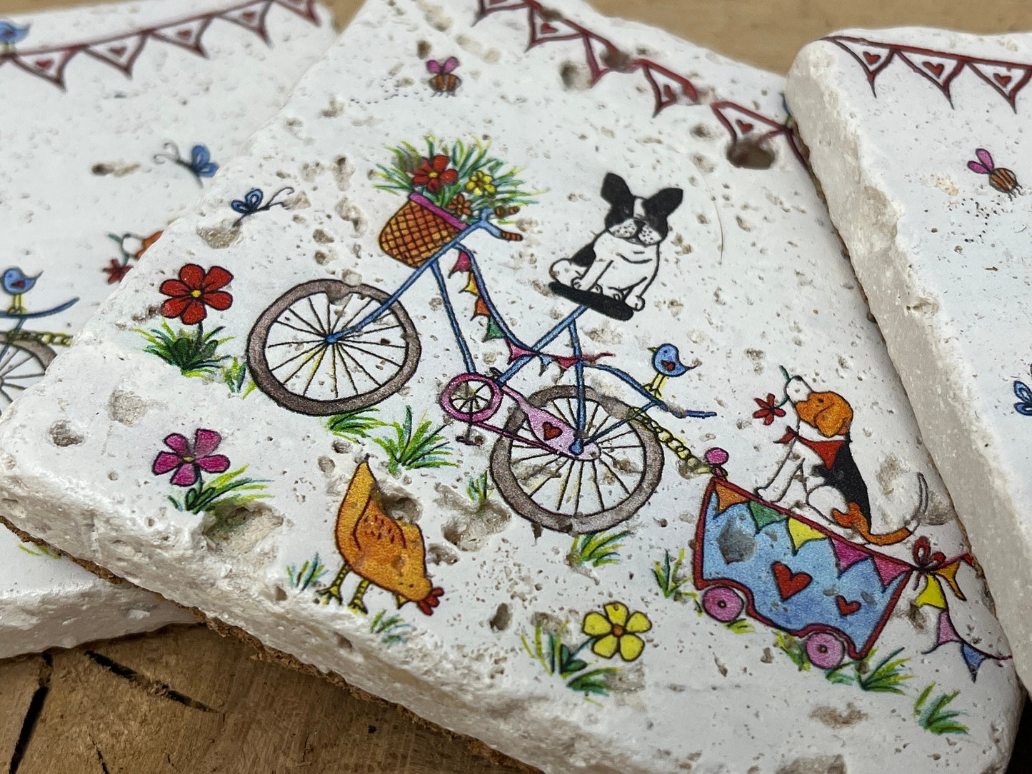 Stone Coasters: French Bulldog - Artwork by Katie Goddard (Set of 4)