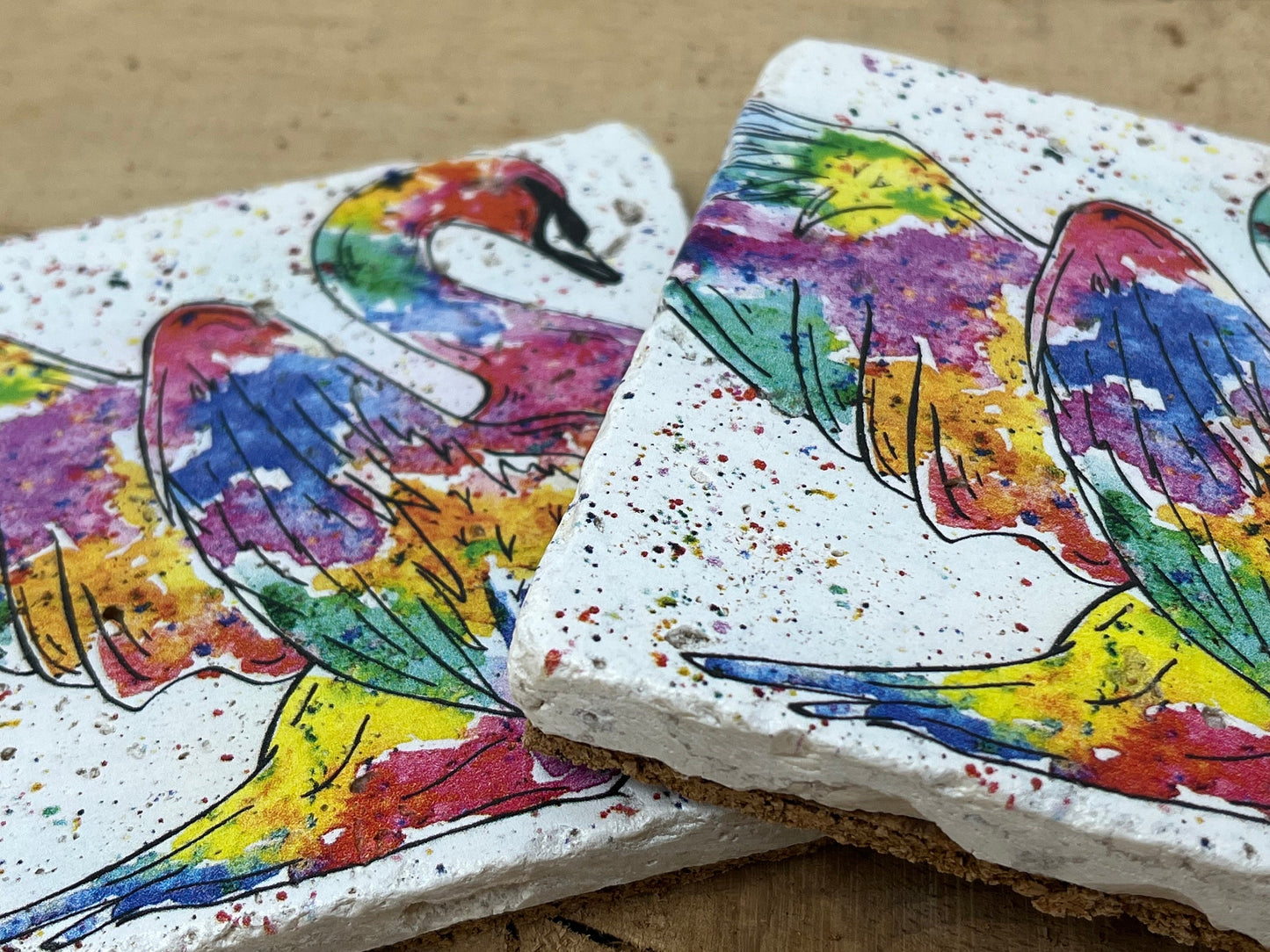 Stone Coasters: Swan - Artwork by Katie Goddard (Set of 4)