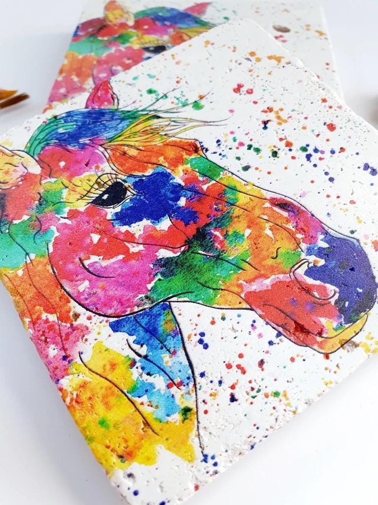 Stone Coasters: Rainbow Horse - Artwork by Katie Goddard (Set of 4)