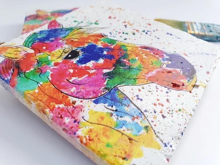 Stone Coasters: Rainbow Horse - Artwork by Katie Goddard (Set of 4)