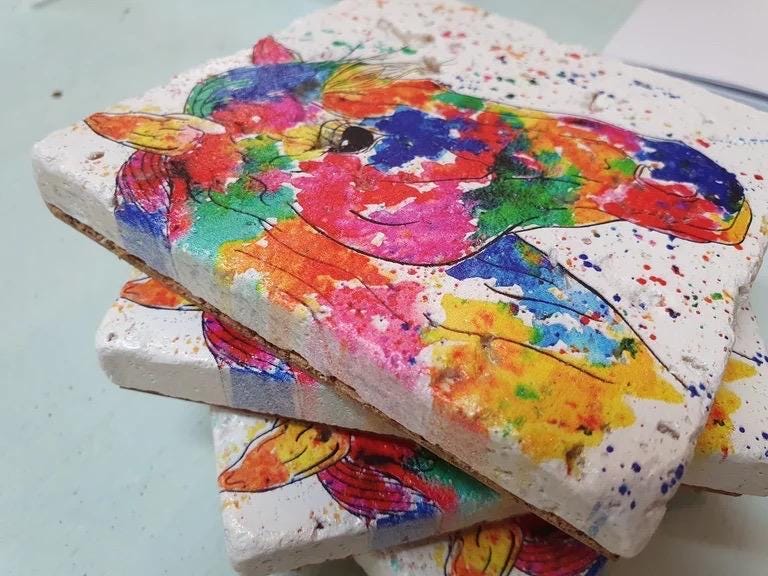Stone Coasters: Rainbow Horse - Artwork by Katie Goddard (Set of 4)