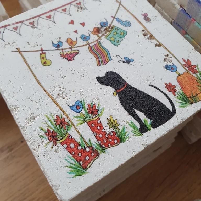 Stone Coasters: Black Lab - Artwork by Katie Goddard (Set of 4)