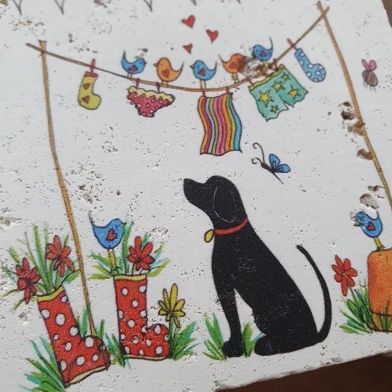 Stone Coasters: Black Lab - Artwork by Katie Goddard (Set of 4)