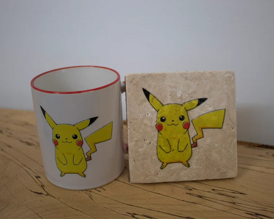 Pikachu Pokemon Stone Coasters & Mug Set