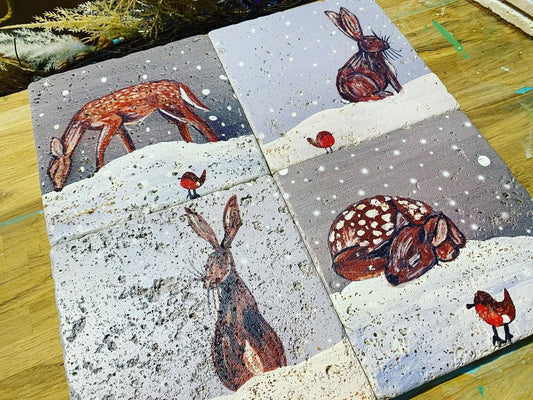Christmas Love Stone Coaster Set | Artwork by Katie Goddard