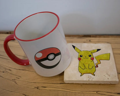 Pikachu Pokemon Stone Coasters & Mug Set
