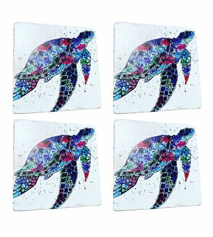 Rainbow Sea Turtle Stone Coasters | Artwork by Katie Goddard