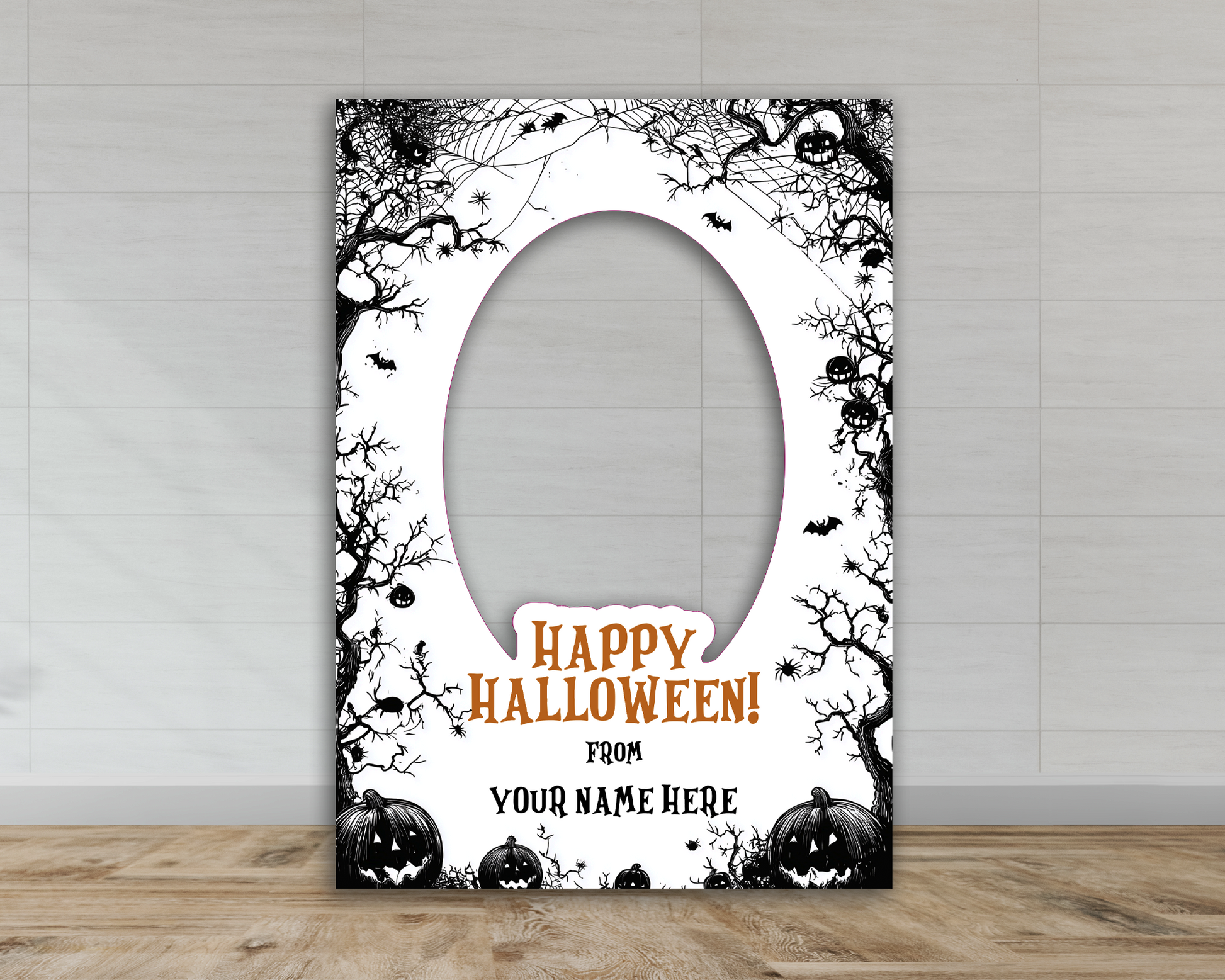 Halloween Selfie Frame - Black & White Happy Halloween.