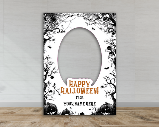 Halloween Selfie Frame - Black & White Happy Halloween.