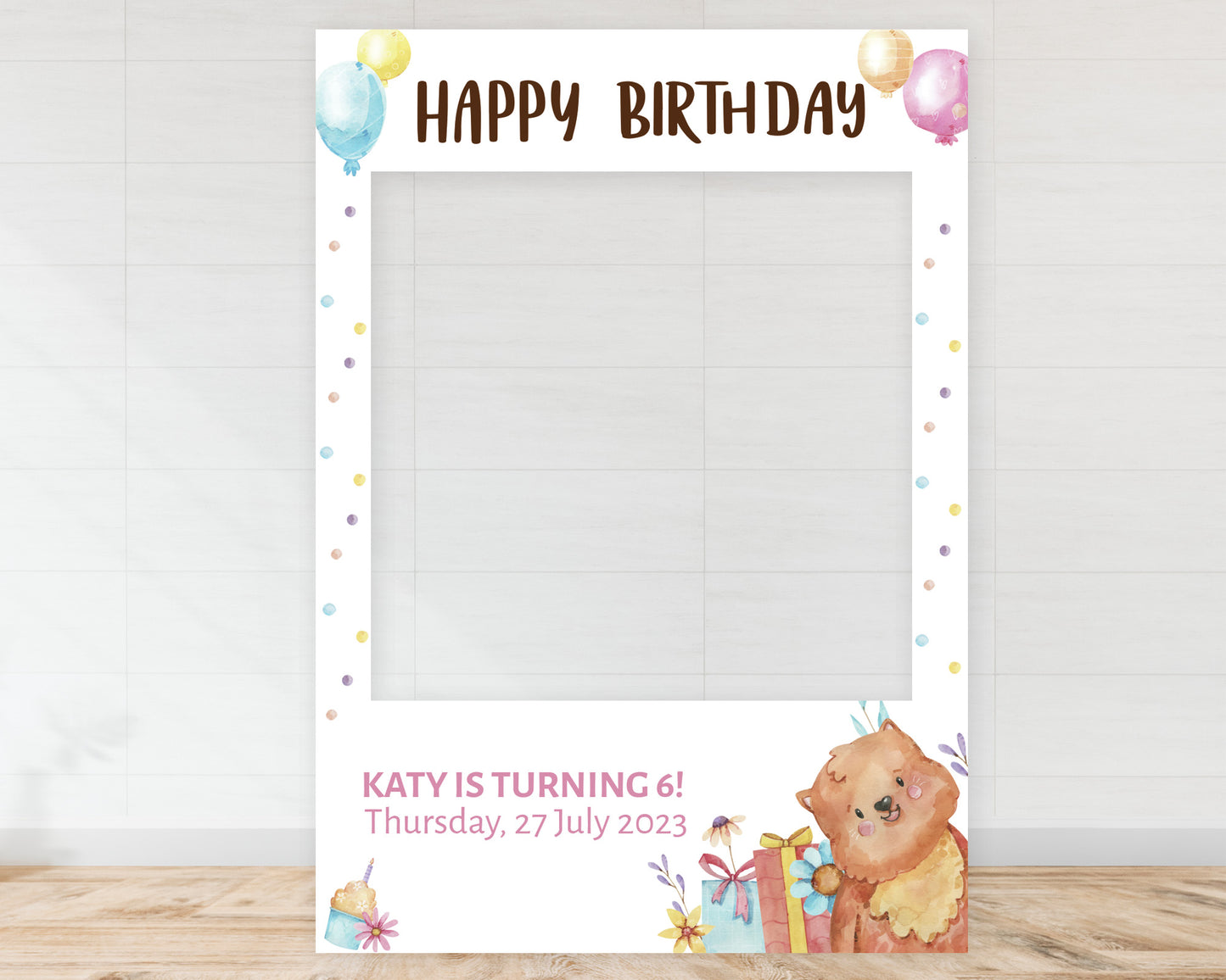 Cat Happy Birthday Baby Landscape or Portrait Selfie Frame