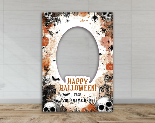 Halloween Selfie Frame - Creepy Black & Orange Skulls.