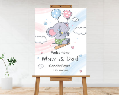 Cute Elephants Gender Reveal  Welcome Board