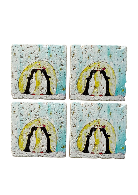 Christmas Penguins Stone Coasters | Artwork by Katie Goddard.