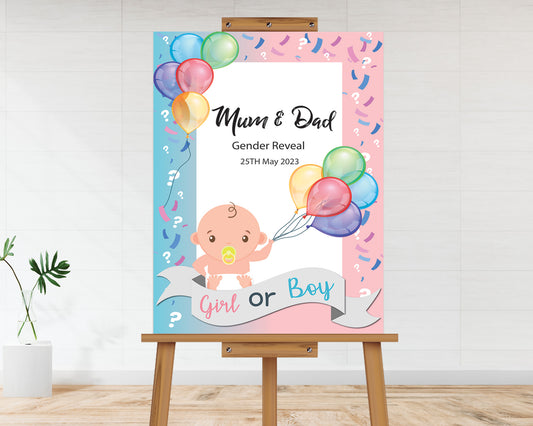 Cute Balloons Gender Reveal  Welcome Board