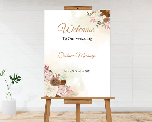 Pinecone and flowers Wedding Welcome Board