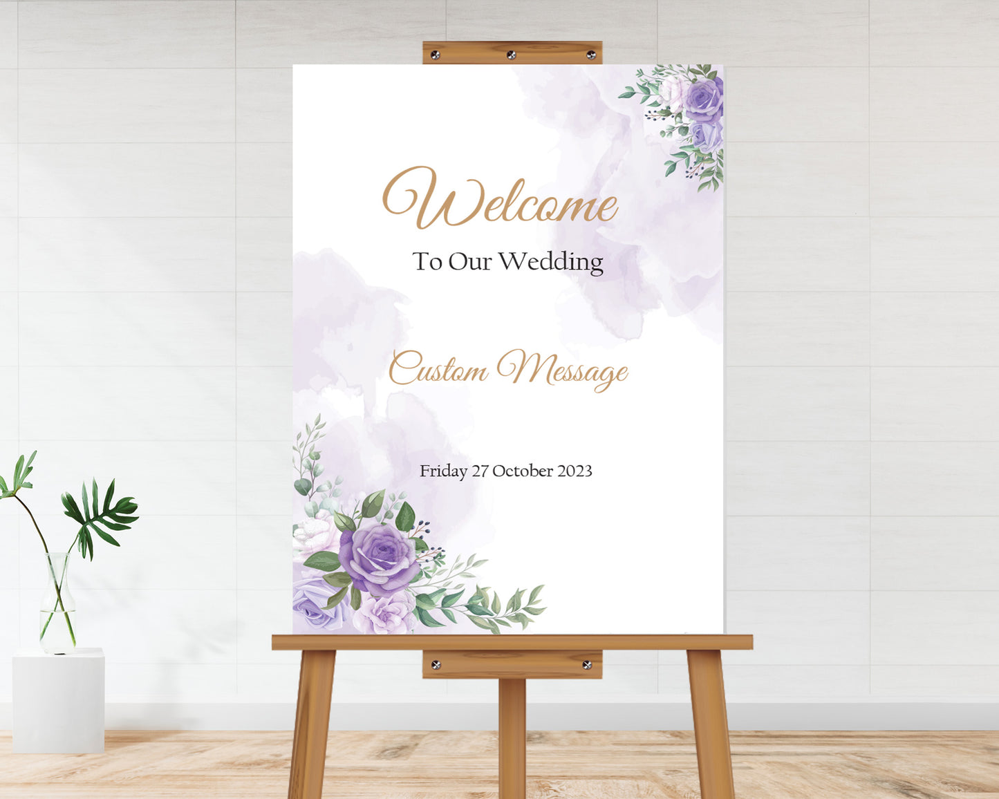 Purple Roses Wedding Welcome Board