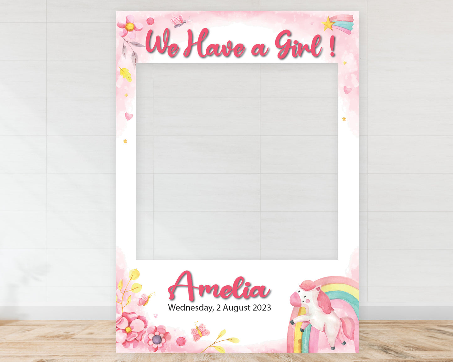 Rabbit and Flower We have a Girl Landscape or Portrait Selfie Frame