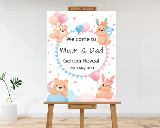 Cute Rabbits Gender Reveal  Welcome Board