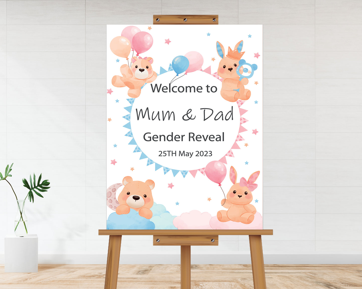 Cute Rabbits Gender Reveal  Welcome Board