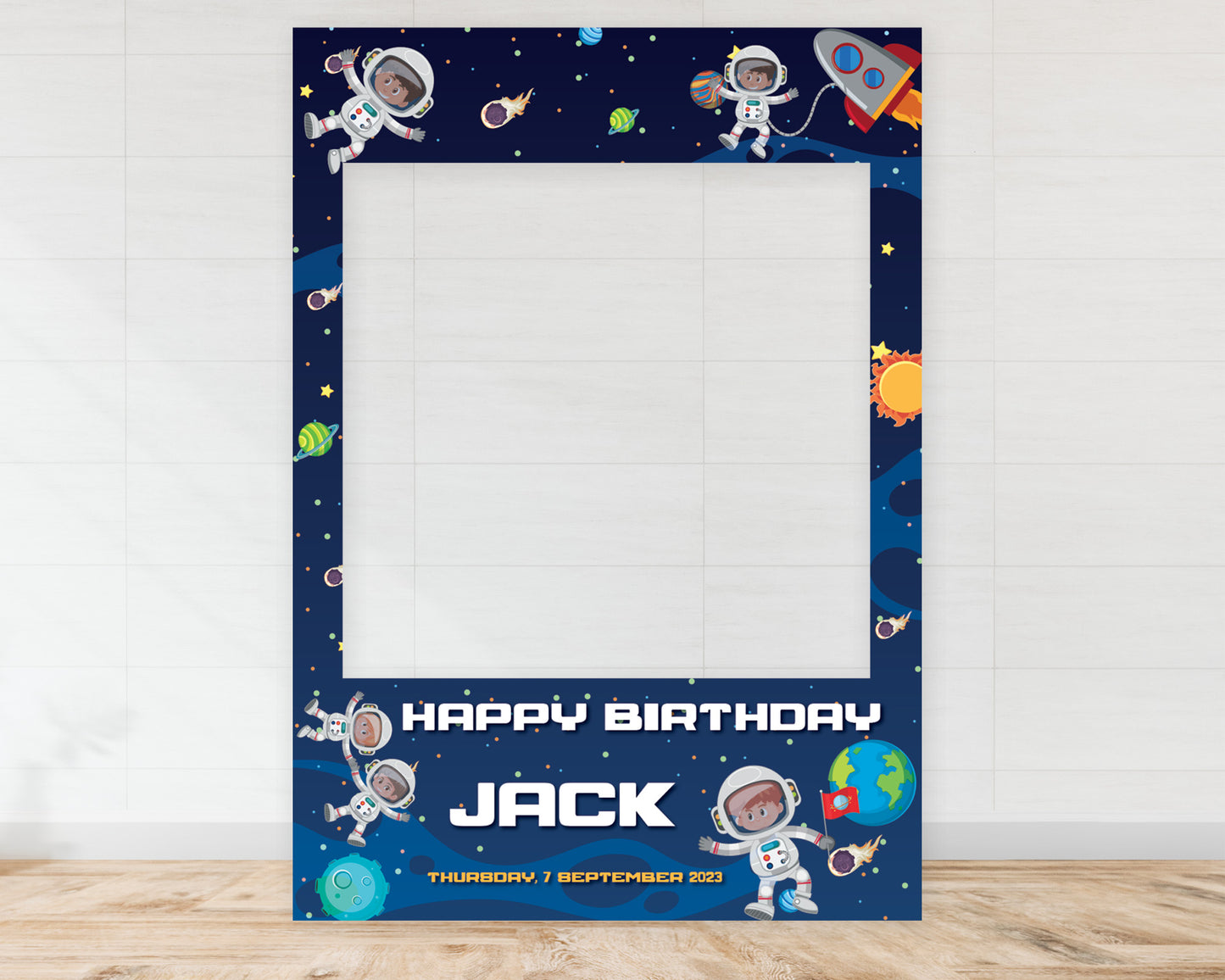 Space Happy Birthday  Landscape or Portrait Selfie Frame