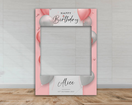 Birthday Selfie Frame | Pink & Grey Balloons