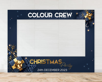 Christmas Selfie Frame | Landscape Gold & Blue Presents