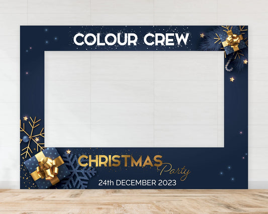 Christmas Selfie Frame | Landscape Gold & Blue Presents